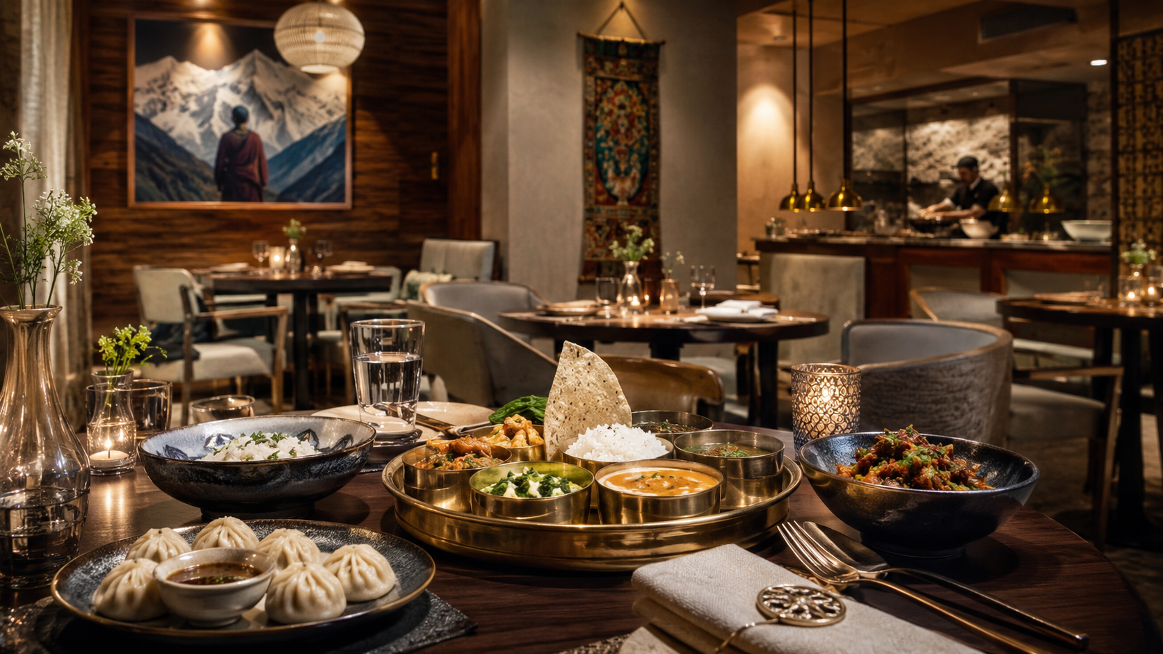 Salle élégante et buffet himalayen AMA Buffet